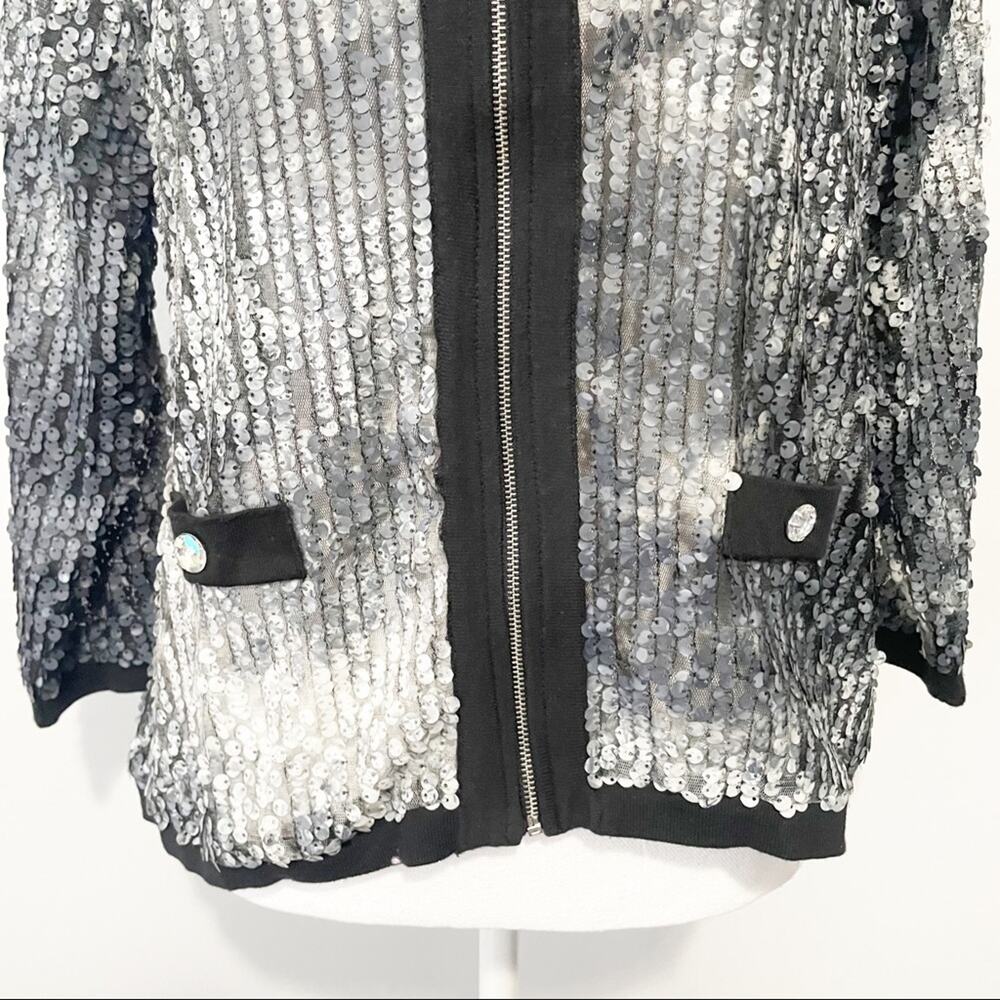 Michael Simon black silver sequin zip jacket crys… - image 3
